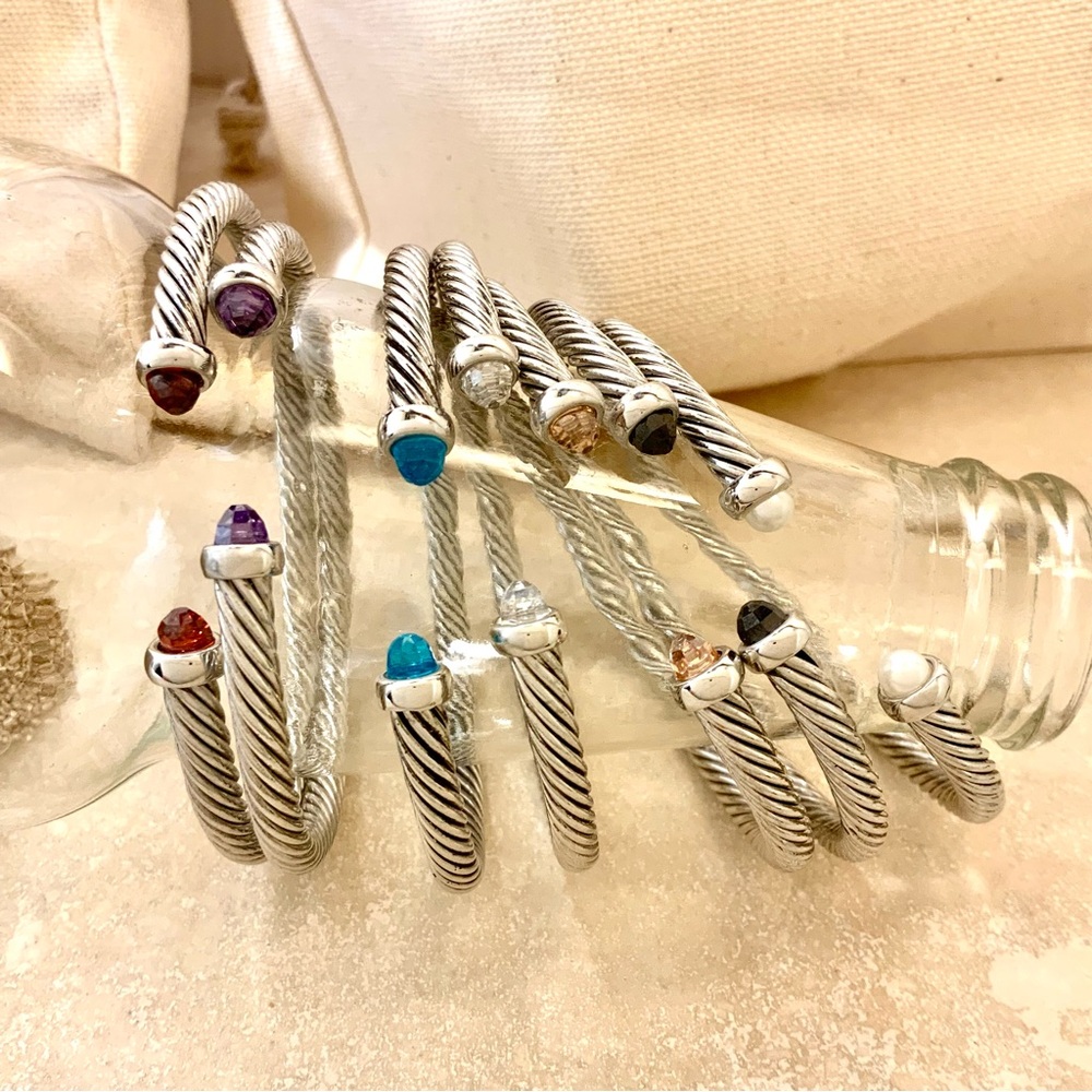 Silver and Gemstone Cable Bracelets (pick up one color )